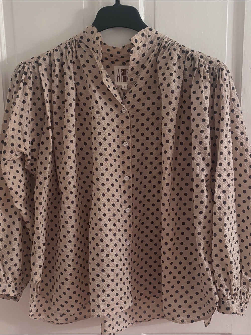 A Shirt Thing Polka Dot Cotton Button Front Blouse Made USA Oversized Large